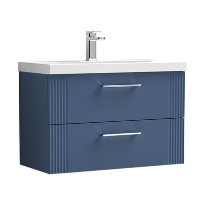 Nuie Deco 800mm Wall Hung 2 Drawer Vanity & Basin 3 Contemporary Satin Blue MFC Painted Gloss 550x810x395mm - JJ Building Materials