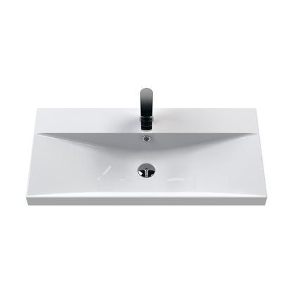 Nuie Deco 800mm Wall Hung 2 Drawer Vanity & Basin 3 Contemporary Satin Blue MFC Painted Gloss 550x810x395mm - JJ Building Materials