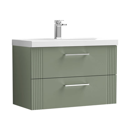 Nuie Deco 800mm Wall Hung 2 Drawer Vanity & Basin 3 Contemporary Satin Green MFC Painted Gloss 550x810x395mm - JJ Building Materials