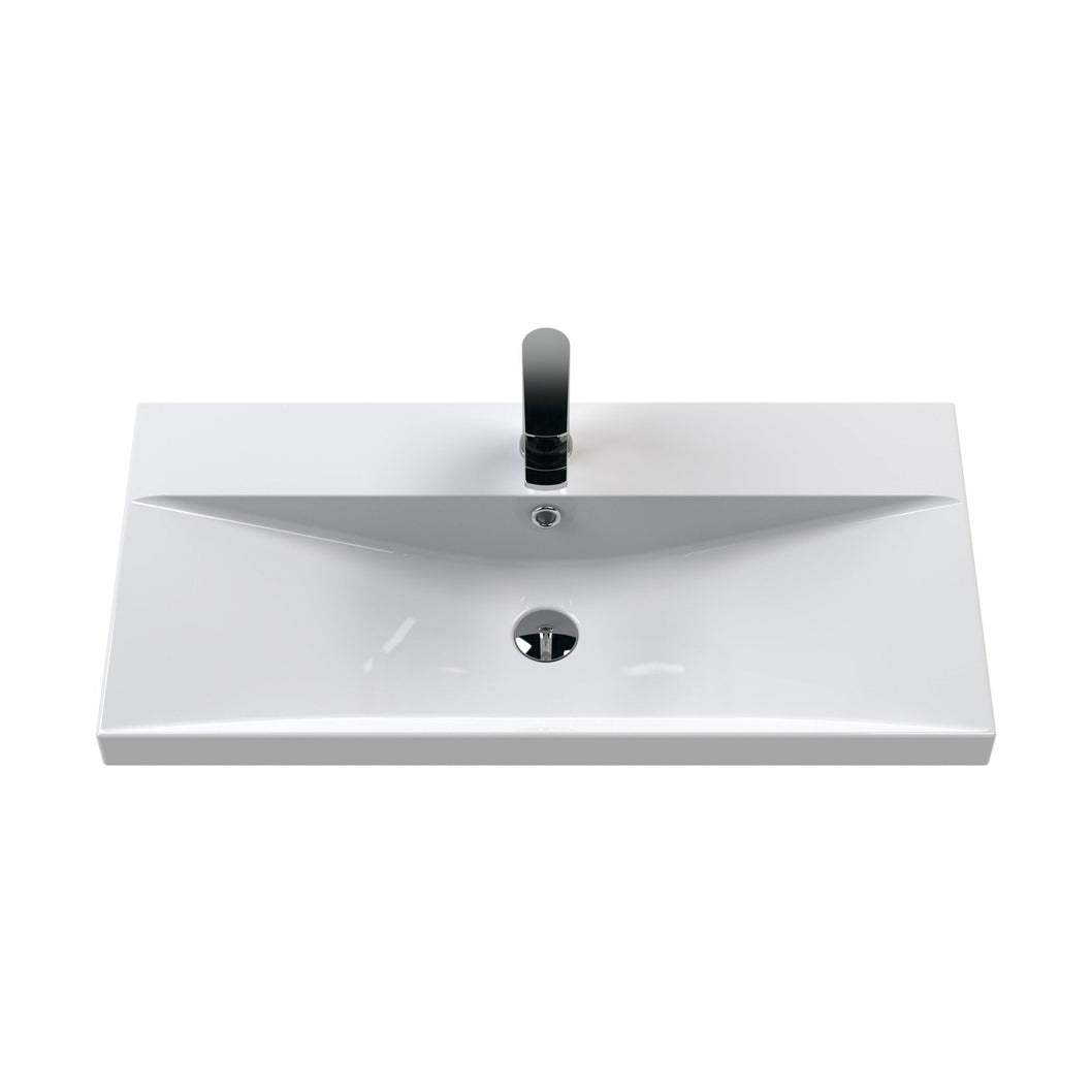 Nuie Deco 800mm Wall Hung 2 Drawer Vanity & Basin 3 Contemporary Satin Grey MFC Painted Gloss 550x810x395mm - JJ Building Materials
