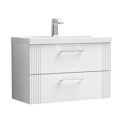 Nuie Deco 800mm Wall Hung 2 Drawer Vanity & Basin 3 Contemporary Satin White MFC Painted Gloss 550x810x395mm - JJ Building Materials