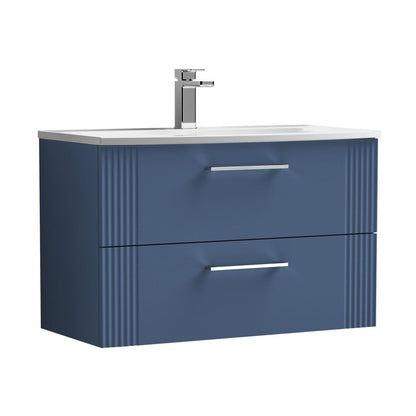 Nuie Deco 800mm Wall Hung 2 Drawer Vanity & Basin 4 Contemporary Satin Blue MFC Painted Gloss 530x810x440mm - JJ Building Materials