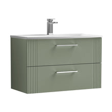 Nuie Deco 800mm Wall Hung 2 Drawer Vanity & Basin 4 Contemporary Satin Green MFC Painted Gloss 530x810x440mm - JJ Building Materials