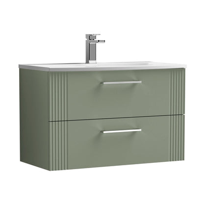 Nuie Deco 800mm Wall Hung 2 Drawer Vanity & Basin 4 Contemporary Satin Green MFC Painted Gloss 530x810x440mm - JJ Building Materials