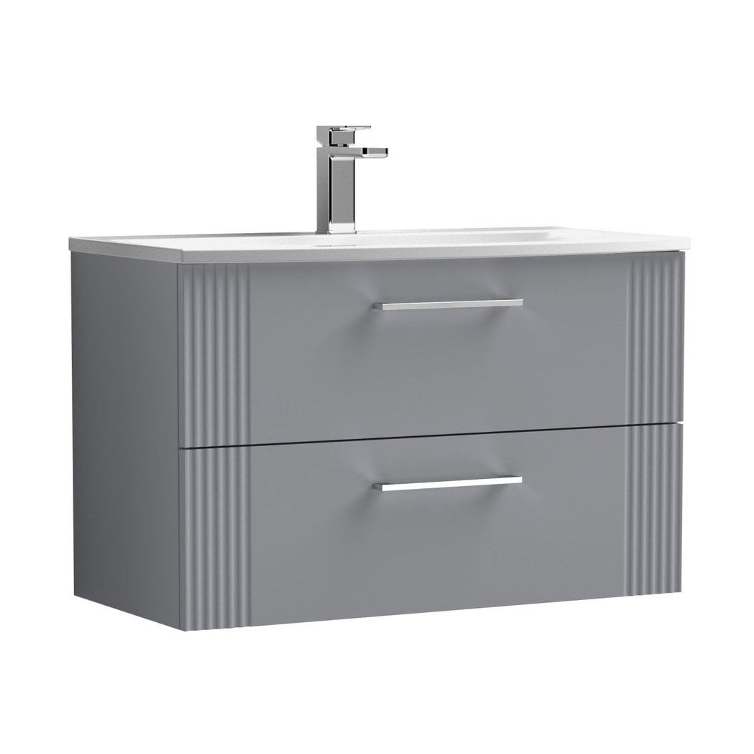 Nuie Deco 800mm Wall Hung 2 Drawer Vanity & Basin 4 Contemporary Satin Grey MFC Painted Gloss 530x810x440mm - JJ Building Materials