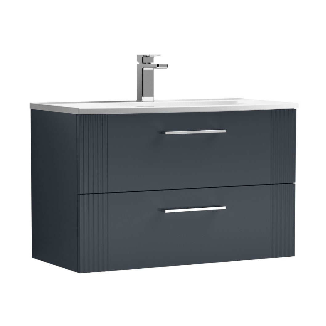 Nuie Deco 800mm Wall Hung 2 Drawer Vanity & Basin 4 Contemporary Soft Black MFC Painted Gloss 530x810x440mm - JJ Building Materials