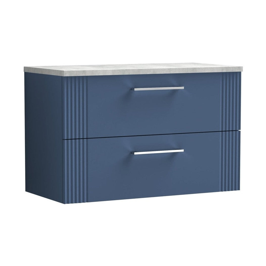 Nuie Deco 800mm Wall Hung 2 Drawer Vanity & Laminate Top Contemporary Satin Blue MFC Painted Gloss 522x805x390mm - DPF395LBG - JJ Building Materials