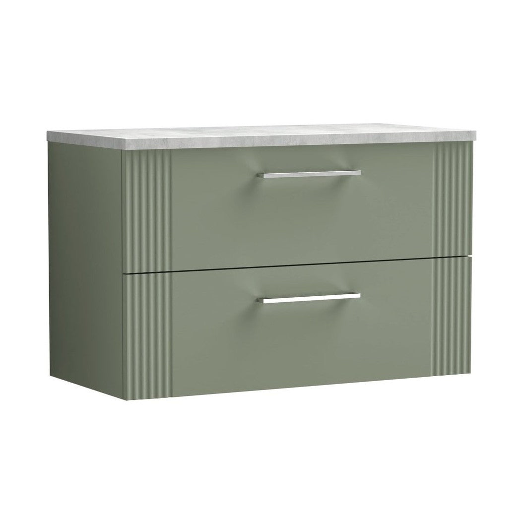 Nuie Deco 800mm Wall Hung 2 Drawer Vanity & Laminate Top Contemporary Satin Green MFC Painted Gloss 522x805x390mm - DPF895LBG - JJ Building Materials