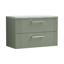 Nuie Deco 800mm Wall Hung 2 Drawer Vanity & Laminate Top Contemporary Satin Green MFC Painted Gloss 522x805x390mm - DPF895LBG - JJ Building Materials
