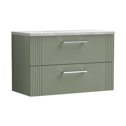 Nuie Deco 800mm Wall Hung 2 Drawer Vanity & Laminate Top Contemporary Satin Green MFC Painted Gloss 522x805x390mm - DPF895LBG - JJ Building Materials