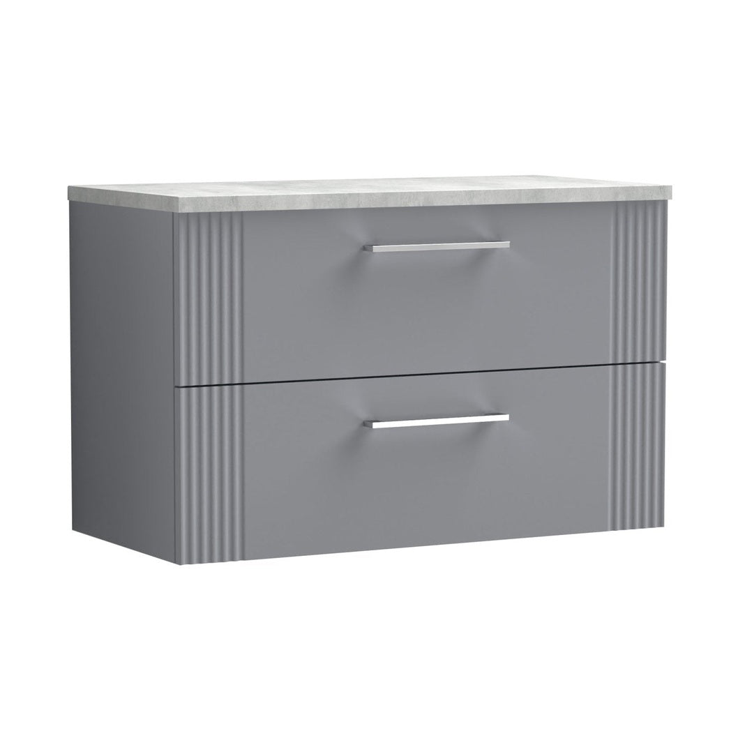 Nuie Deco 800mm Wall Hung 2 Drawer Vanity & Laminate Top Contemporary Satin Grey MFC Painted Gloss 522x805x390mm - DPF295LBG - JJ Building Materials