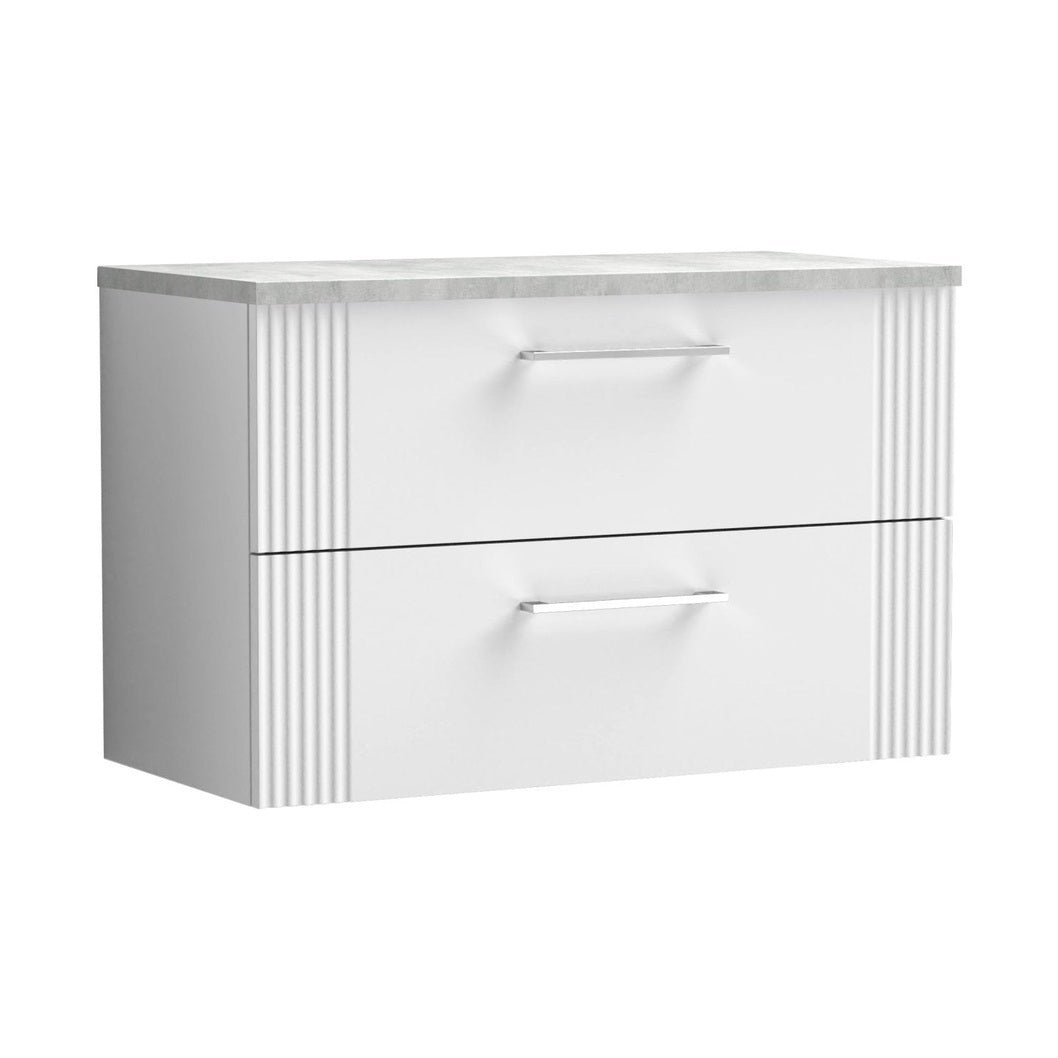 Nuie Deco 800mm Wall Hung 2 Drawer Vanity & Laminate Top Contemporary Satin White MFC Painted Gloss 522x805x390mm - DPF195LBG - JJ Building Materials