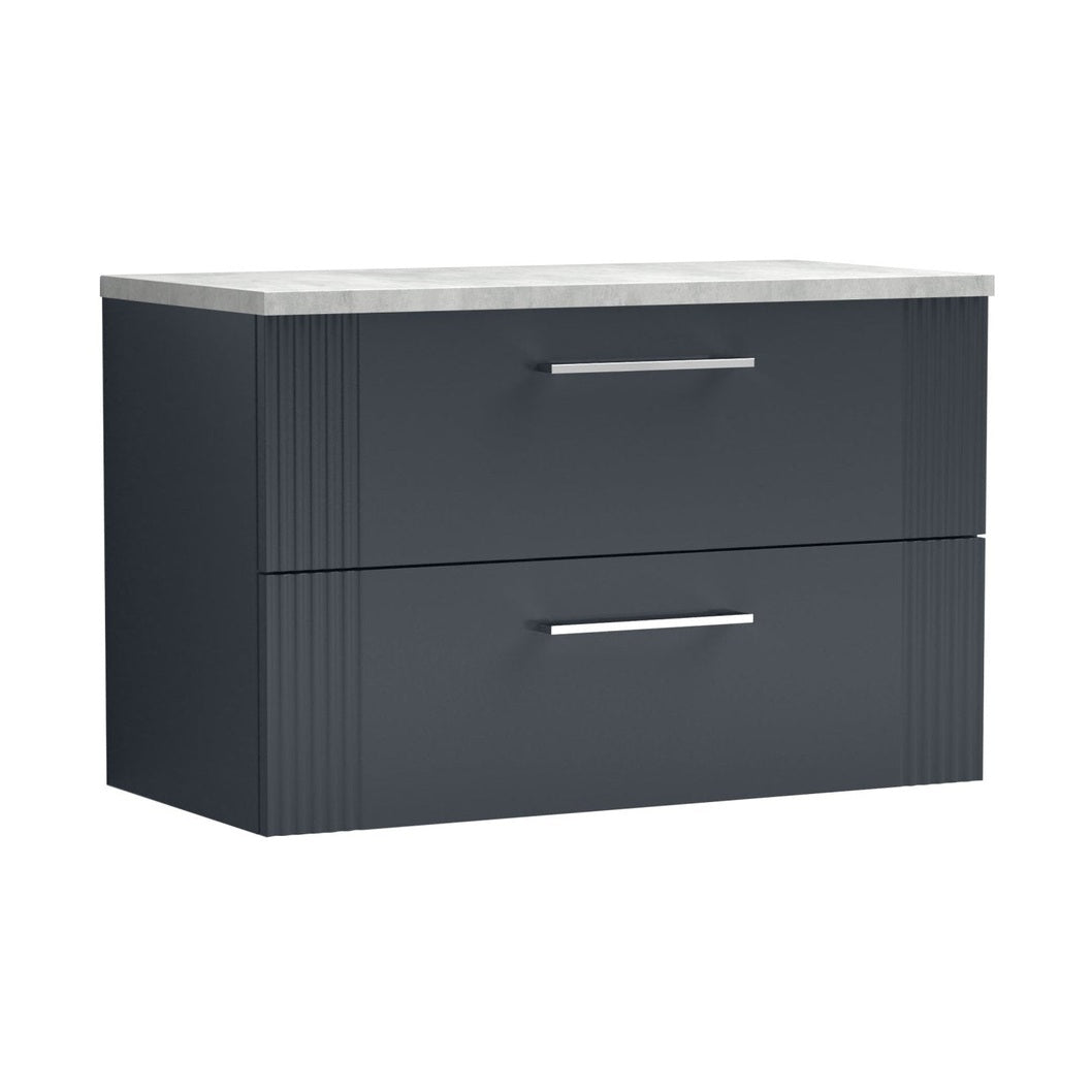 Nuie Deco 800mm Wall Hung 2 Drawer Vanity & Laminate Top Contemporary Soft Black MFC Painted Gloss 522x805x390mm - DPF1495LBG - JJ Building Materials