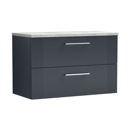 Nuie Deco 800mm Wall Hung 2 Drawer Vanity & Laminate Top Contemporary Soft Black MFC Painted Gloss 522x805x390mm - DPF1495LBG - JJ Building Materials