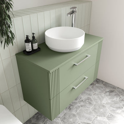 Nuie Deco 800mm Wall Hung 2 Drawer Vanity & Worktop Contemporary Satin Green MFC Painted Gloss 518x810x390mm - JJ Building Materials
