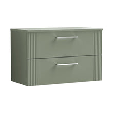 Nuie Deco 800mm Wall Hung 2 Drawer Vanity & Worktop Contemporary Satin Green MFC Painted Gloss 518x810x390mm - JJ Building Materials