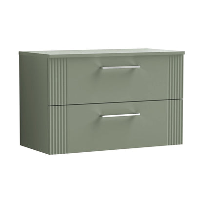Nuie Deco 800mm Wall Hung 2 Drawer Vanity & Worktop Contemporary Satin Green MFC Painted Gloss 518x810x390mm - JJ Building Materials