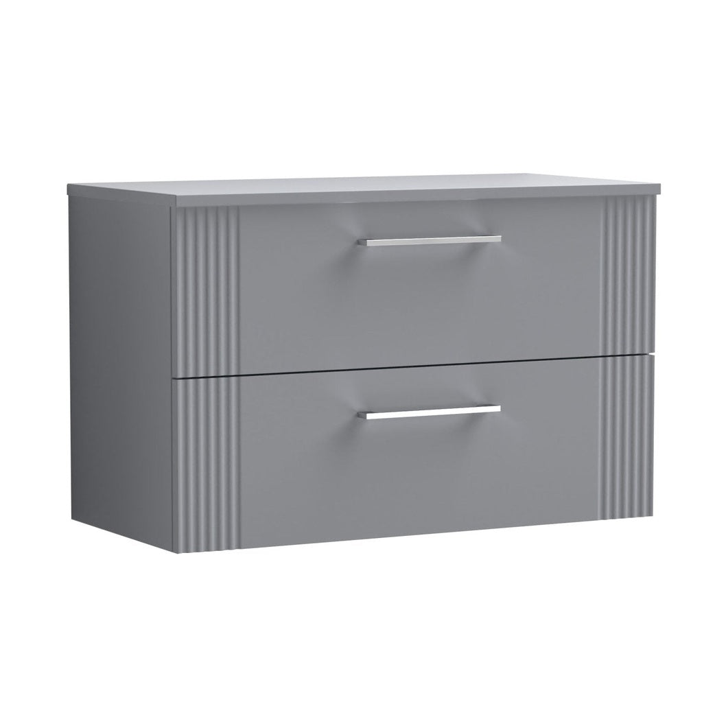 Nuie Deco 800mm Wall Hung 2 Drawer Vanity & Worktop Contemporary Satin Grey MFC Painted Gloss 518x810x390mm - JJ Building Materials