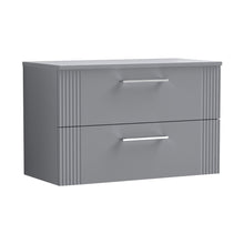Nuie Deco 800mm Wall Hung 2 Drawer Vanity & Worktop Contemporary Satin Grey MFC Painted Gloss 518x810x390mm - JJ Building Materials