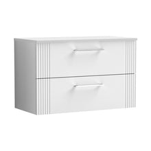 Nuie Deco 800mm Wall Hung 2 Drawer Vanity & Worktop Contemporary Satin White MFC Painted Gloss 518x810x390mm - JJ Building Materials