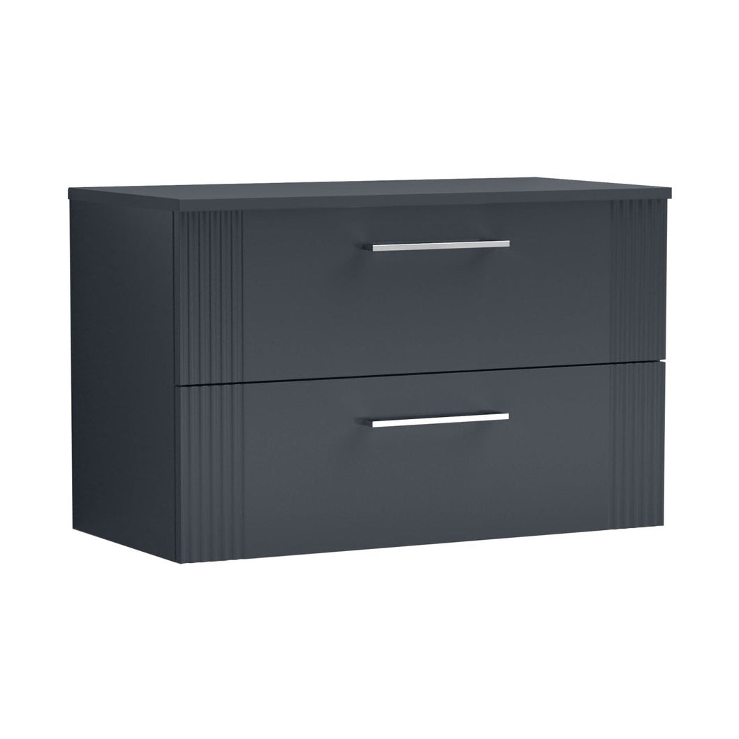 Nuie Deco 800mm Wall Hung 2 Drawer Vanity & Worktop Contemporary Soft Black MFC Painted Gloss 518x810x390mm - JJ Building Materials