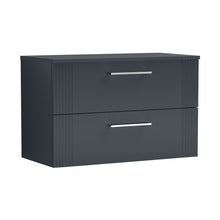 Nuie Deco 800mm Wall Hung 2 Drawer Vanity & Worktop Contemporary Soft Black MFC Painted Gloss 518x810x390mm - JJ Building Materials