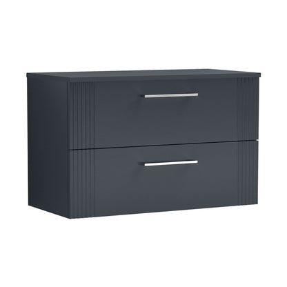 Nuie Deco 800mm Wall Hung 2 Drawer Vanity & Worktop Contemporary Soft Black MFC Painted Gloss 518x810x390mm - JJ Building Materials