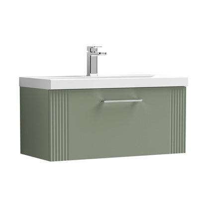 Nuie Deco 800mm Wall Hung Single Drawer Vanity & Basin 1 Contemporary Satin Green MFC Painted Gloss 399x810x390mm - JJ Building Materials