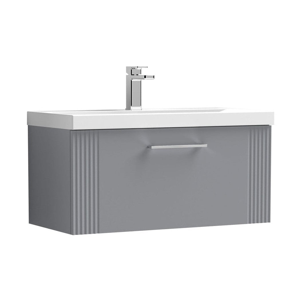 Nuie Deco 800mm Wall Hung Single Drawer Vanity & Basin 1 Contemporary Satin Grey MFC Painted Gloss 399x810x390mm - JJ Building Materials