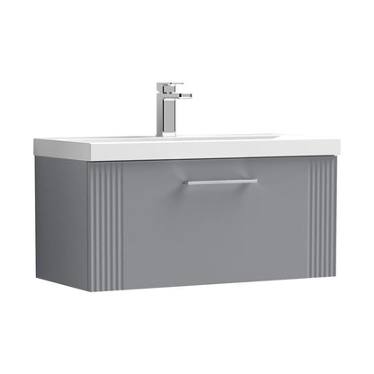 Nuie Deco 800mm Wall Hung Single Drawer Vanity & Basin 1 Contemporary Satin Grey MFC Painted Gloss 399x810x390mm - JJ Building Materials