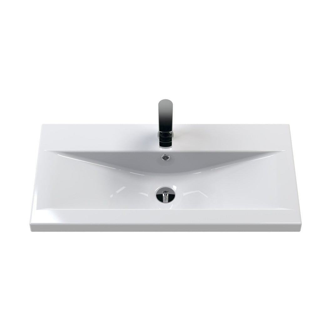 Nuie Deco 800mm Wall Hung Single Drawer Vanity & Basin 1 Contemporary Satin Grey MFC Painted Gloss 399x810x390mm - JJ Building Materials