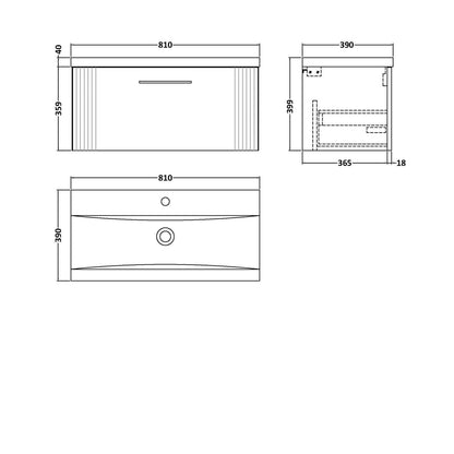 Nuie Deco 800mm Wall Hung Single Drawer Vanity & Basin 1 Contemporary Satin Grey MFC Painted Gloss 399x810x390mm - JJ Building Materials