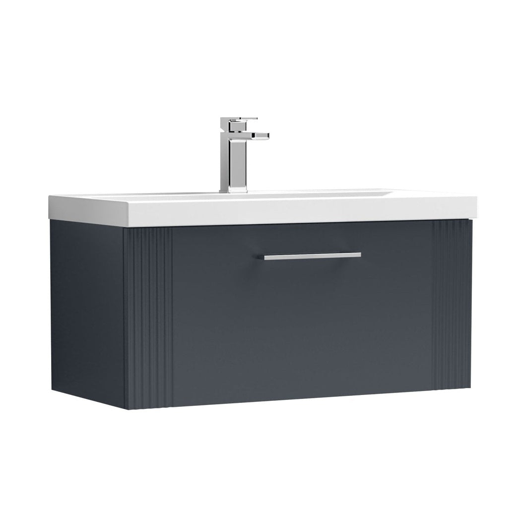 Nuie Deco 800mm Wall Hung Single Drawer Vanity & Basin 1 Contemporary Soft Black MFC Painted Gloss 399x810x390mm - JJ Building Materials