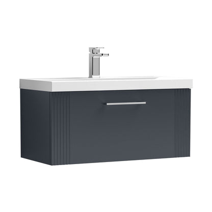 Nuie Deco 800mm Wall Hung Single Drawer Vanity & Basin 1 Contemporary Soft Black MFC Painted Gloss 399x810x390mm - JJ Building Materials