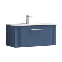 Nuie Deco 800mm Wall Hung Single Drawer Vanity & Basin 2 Contemporary Satin Blue MFC Painted Gloss 377x805x395mm - JJ Building Materials