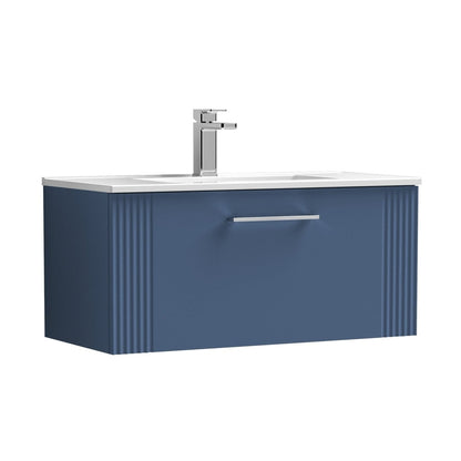 Nuie Deco 800mm Wall Hung Single Drawer Vanity & Basin 2 Contemporary Satin Blue MFC Painted Gloss 377x805x395mm - JJ Building Materials