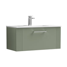Nuie Deco 800mm Wall Hung Single Drawer Vanity & Basin 2 Contemporary Satin Green MFC Painted Gloss 377x805x395mm - JJ Building Materials