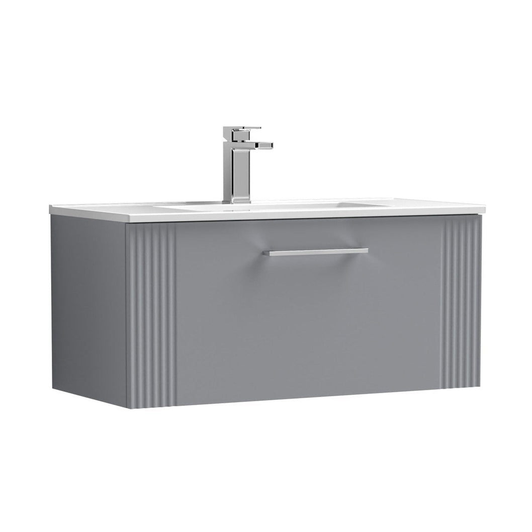 Nuie Deco 800mm Wall Hung Single Drawer Vanity & Basin 2 Contemporary Satin Grey MFC Painted Gloss 377x805x395mm - JJ Building Materials