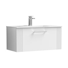 Nuie Deco 800mm Wall Hung Single Drawer Vanity & Basin 2 Contemporary Satin White MFC Painted Gloss 377x805x395mm - JJ Building Materials