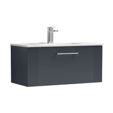 Nuie Deco 800mm Wall Hung Single Drawer Vanity & Basin 2 Contemporary Soft Black MFC Painted Gloss 377x805x395mm - JJ Building Materials