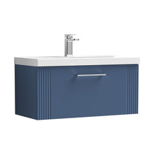 Nuie Deco 800mm Wall Hung Single Drawer Vanity & Basin 3 Contemporary Satin Blue MFC Painted Gloss 409x810x395mm - JJ Building Materials