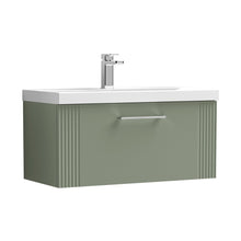 Nuie Deco 800mm Wall Hung Single Drawer Vanity & Basin 3 Contemporary Satin Green MFC Painted Gloss 409x810x395mm - JJ Building Materials