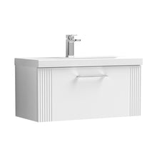 Nuie Deco 800mm Wall Hung Single Drawer Vanity & Basin 3 Contemporary Satin White MFC Painted Gloss 409x810x395mm - JJ Building Materials