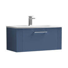 Nuie Deco 800mm Wall Hung Single Drawer Vanity & Basin 4 Contemporary Satin Blue MFC Painted Gloss 389x810x440mm - JJ Building Materials