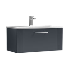 Nuie Deco 800mm Wall Hung Single Drawer Vanity & Basin 4 Contemporary Soft Black MFC Painted Gloss 389x810x440mm - JJ Building Materials