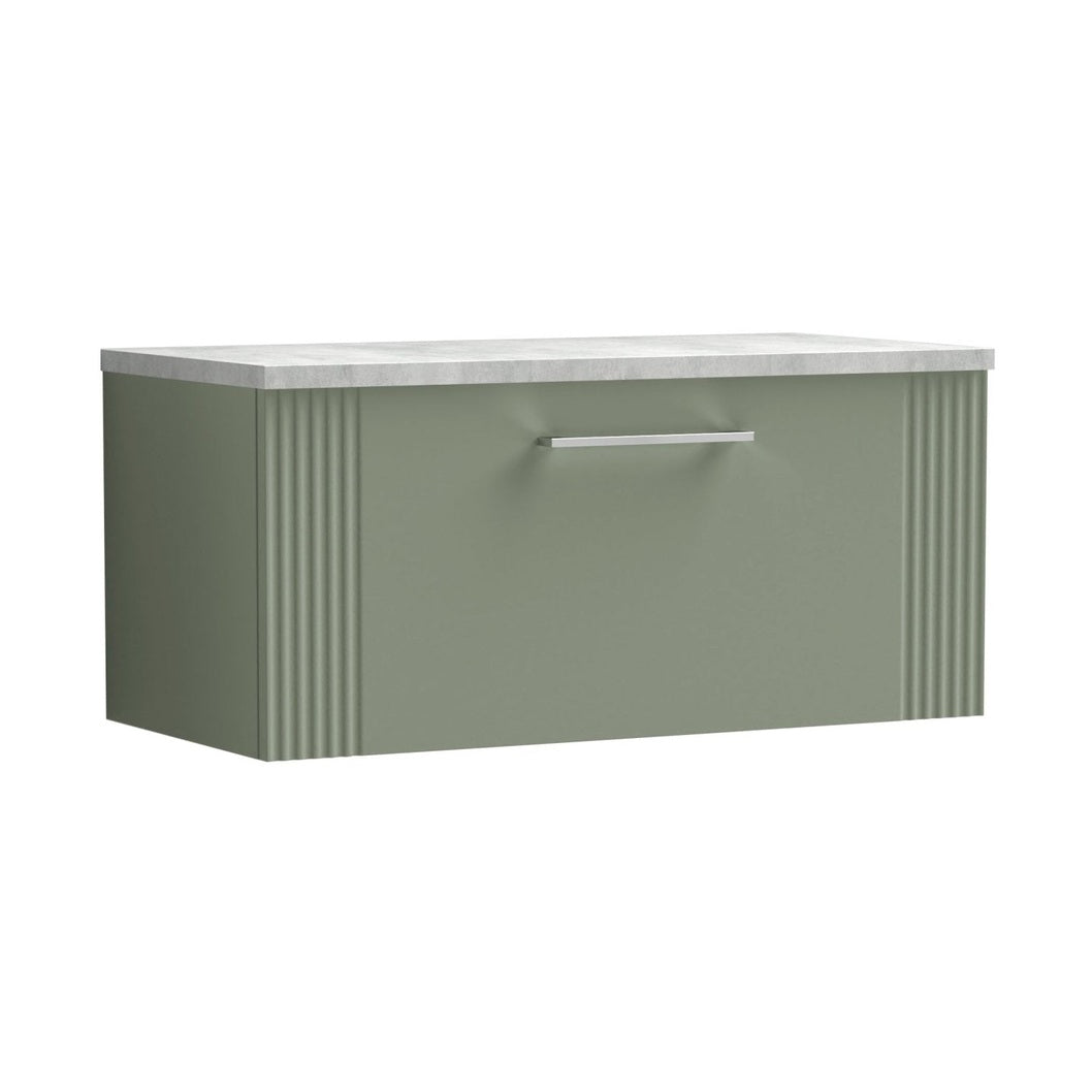 Nuie Deco 800mm Wall Hung Single Drawer Vanity & Laminate Top Contemporary Satin Green MFC Painted Gloss 381x805x390mm - DPF896LBG - JJ Building Materials