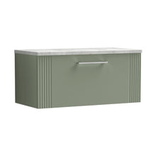 Nuie Deco 800mm Wall Hung Single Drawer Vanity & Laminate Top Contemporary Satin Green MFC Painted Gloss 381x805x390mm - DPF896LBG - JJ Building Materials