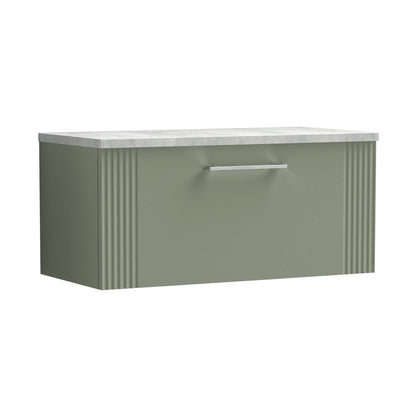 Nuie Deco 800mm Wall Hung Single Drawer Vanity & Laminate Top Contemporary Satin Green MFC Painted Gloss 381x805x390mm - DPF896LBG - JJ Building Materials