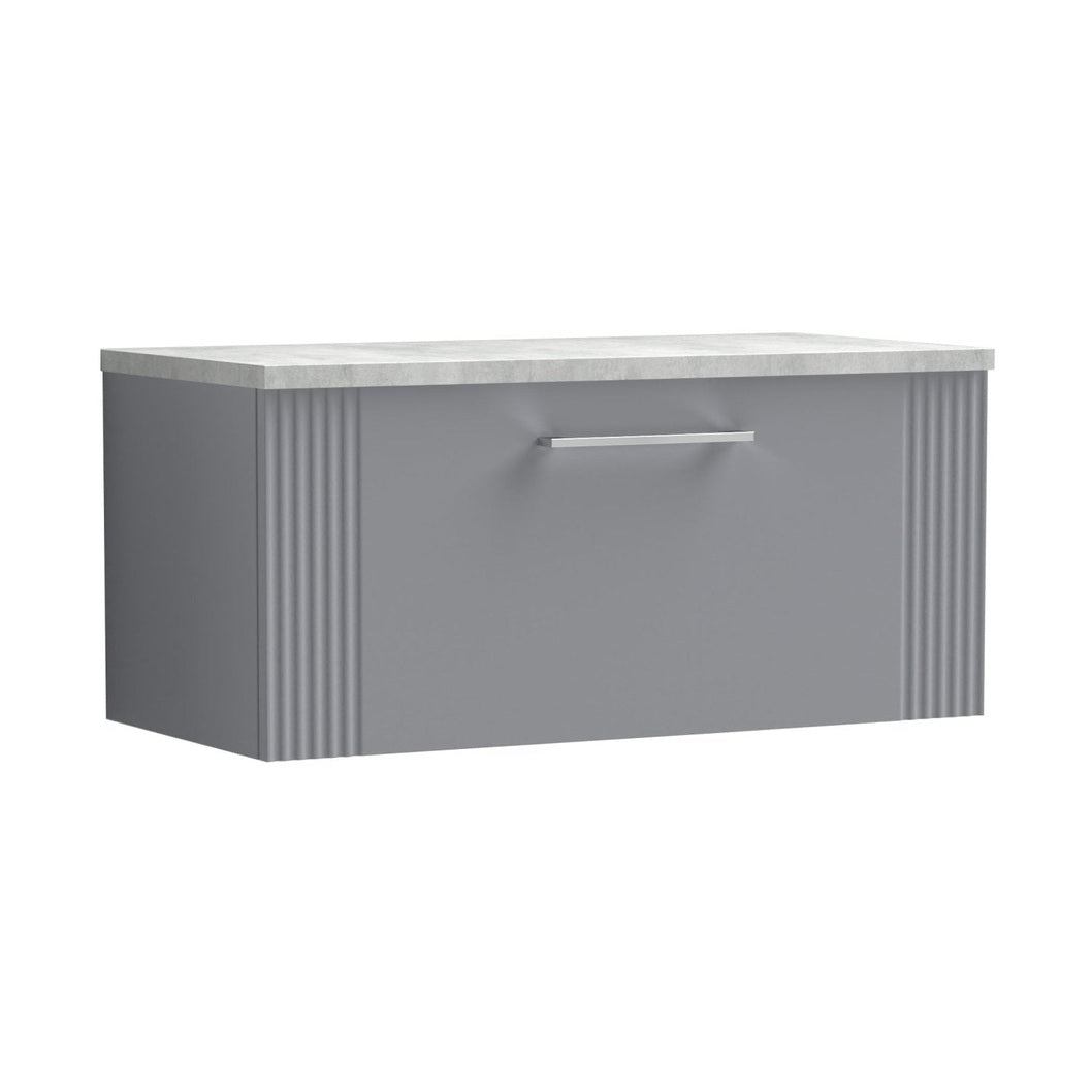 Nuie Deco 800mm Wall Hung Single Drawer Vanity & Laminate Top Contemporary Satin Grey MFC Painted Gloss 381x805x390mm - DPF296LBG - JJ Building Materials