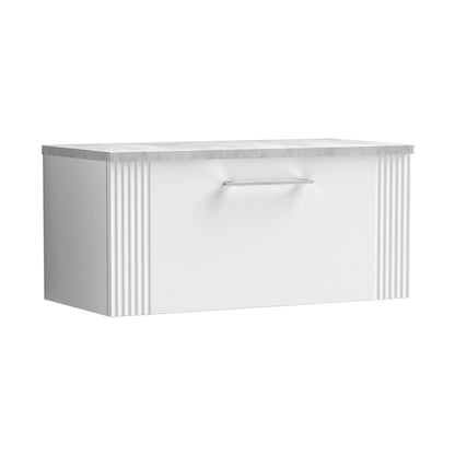 Nuie Deco 800mm Wall Hung Single Drawer Vanity & Laminate Top Contemporary Satin White MFC Painted Gloss 381x805x390mm - DPF196LBG - JJ Building Materials